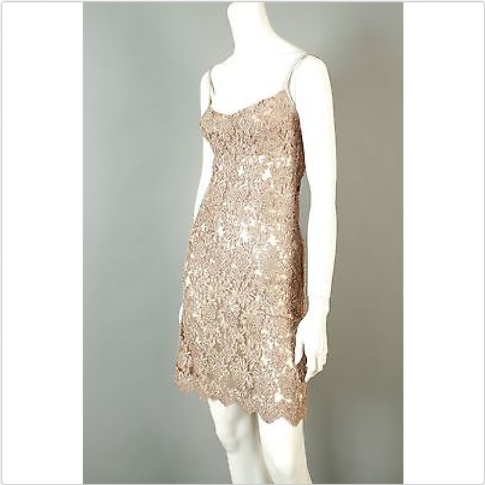 Eduardo Lucero Vintage Y2K 2000s 90s Gold Lace Beaded Red Carpet Worn Gown Dress